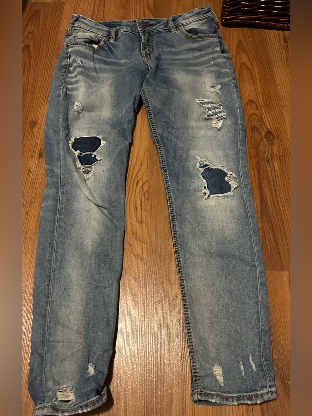Silver Jeans Light Blue Slim Straight Distressed Jeans